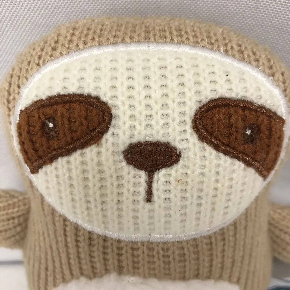 Mary Meyer Baby Rattle Knit Brown Sloth Plush Toy Soothes Baby NEW
